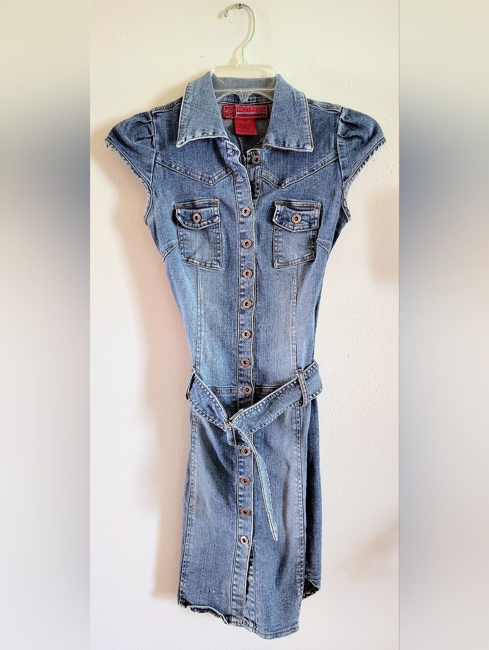 Hot Kiss Vintage Y2K Denim Belted Button-Down Mini/Cowgirl/Jean Dress Size XS